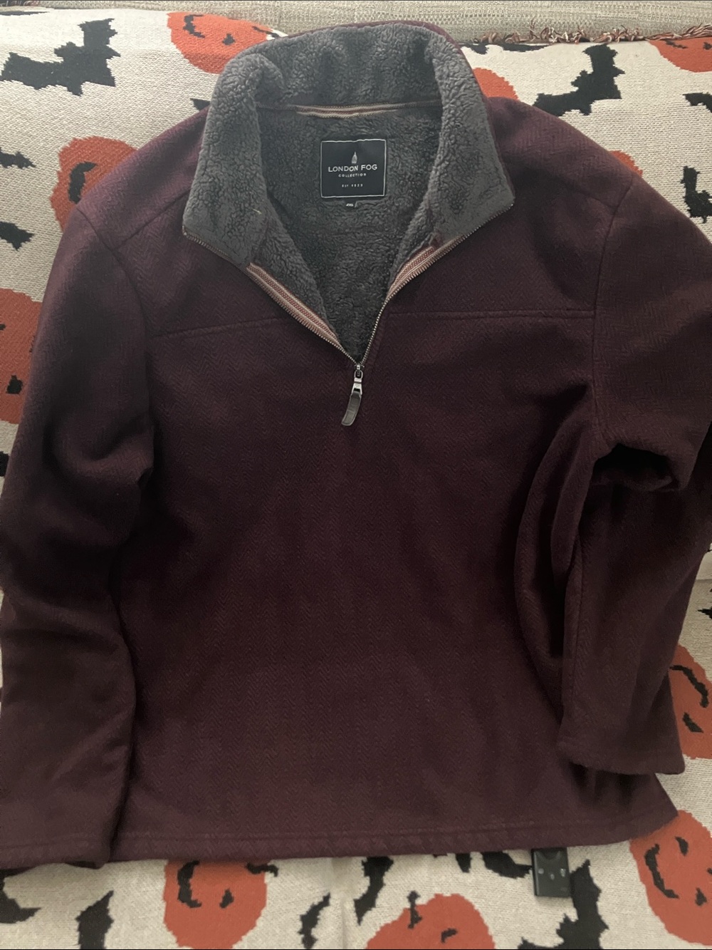 London Fog Men's Deep Burgundy Zip-Neck Sweater with Sherpa Collar